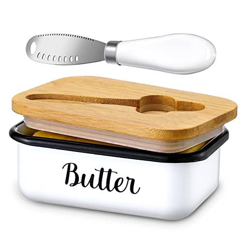 Butter Dish with Lid and Butter Curler Knife for Countertop - Unbreakable Metal Keeper Container with High-quality Double Silicone Sealing, for Kitchen Farmhouse Decor