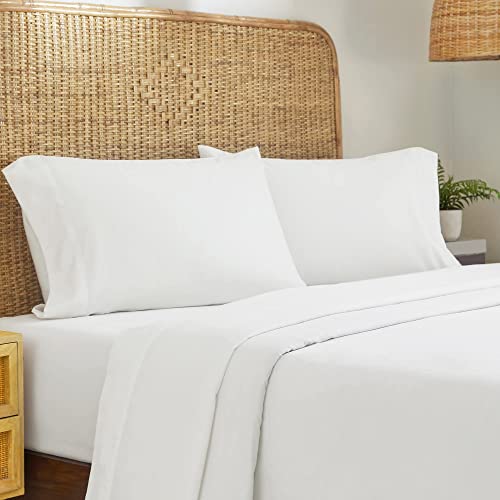 California Design Den 100% Organic Cotton Sheets, GOTS Certified - Percale, Soft Cooling, Deep Pockets - 4 Piece Queen Bed Sheet Set, White