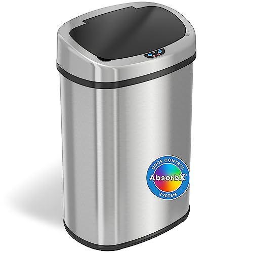 13 Gallon SensorCan Trash Can with Odor Filter by iTouchless - Stainless Steel, Oval, Sensor Lid, For Home & Office