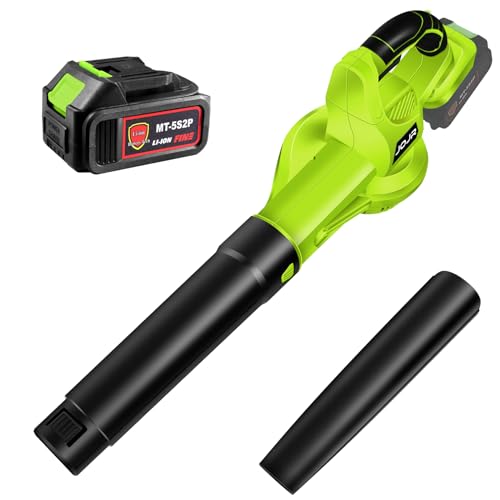 Cordless Leaf Blower, Leaf Blower Cordless with Battery and Charger, 3.0Ah Battery Powered Leaf Blowers Handheld Electric Blowers for Lawn Care, Patio, Snow, Dust, Blowing Leaves (Green)