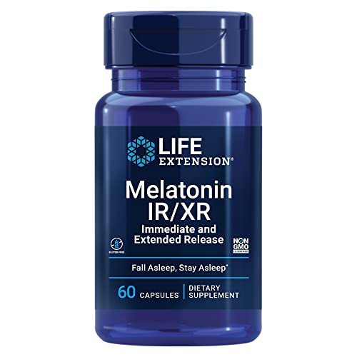 Life Extension Melatonin IR/XR - Immediate & Extended-Release Melatonin - 7 Hours Support - For Uninterrupted Sleep Patterns, Stay Asleep All Night Long - Non-GMO, Gluten-Free – 60 Capsules