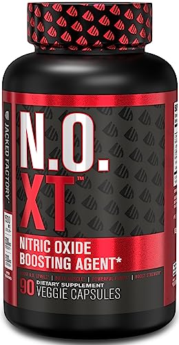 Jacked Factory N.O. XT Nitric Oxide Supplement with Nitrosigine L Arginine & L Citrulline for Muscle Growth, Pumps, Vascularity, & Energy - Extra Strength Pre Workout Muscle Builder - 90 Veggie Pills