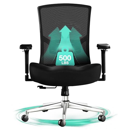 Big and Tall Office Chair 500lbs, Ergonomic Oversize Mesh Desk Chair for Heavy People, Heavy Duty High Back Computer Chair with Wide Thick Seat Cushion, Adjustable Lumbar Support, 4D Armrests