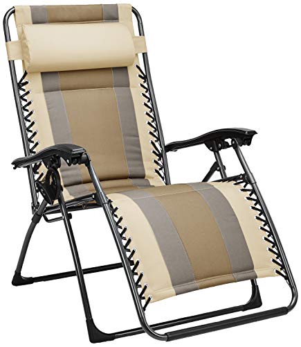 Amazon Basics Outdoor Adjustable Zero Gravity Folding Reclining Lounge Chair With Pillow, Beige, 65