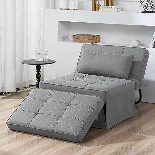 Sofa Bed,4 in 1 Multi Function Folding Ottoman Sleeper Bed,Modern Convertible Chair Adjustable Backrest Couch for Living Room Small Room Apartment,Light Grey