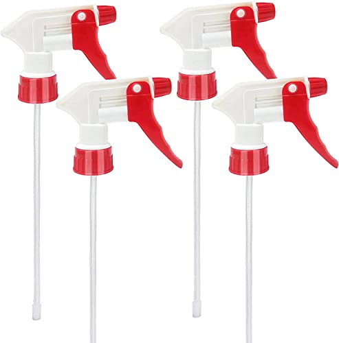 Plastic Spray Bottle Nozzle Heavy Duty Spraying Bottle Replacement Part Leak Proof Mist Water Bottle Spray Nozzle for Chemical Cleaning Solutions All-Purpose Adjustable Head Sprayer 4PCS (Red)