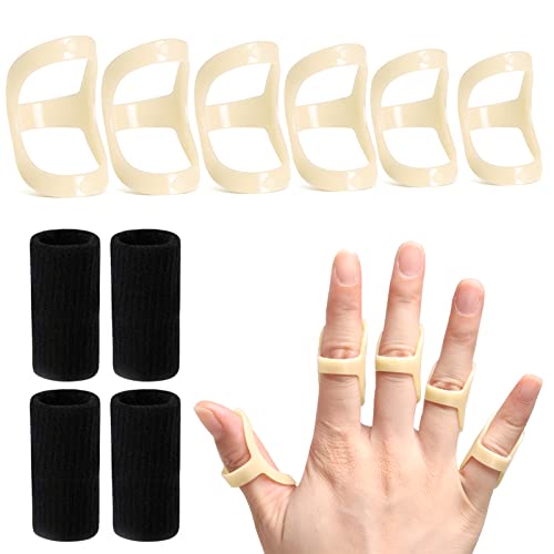 10Pcs Oval Finger Splints & Sleeves Kit, 6 Graduated Trigger Finger Splint & 4 Finger Sleeves for Trigger/Mallet/Arthritis/Straightening, Finger Brace Support for Thumb/Middle/Ring/Index/Pinky(Size 4,5,6,7,8,9)