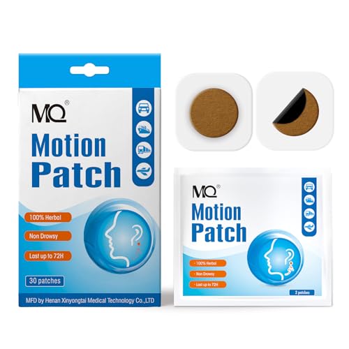 MQ Motion Sickness Patch,30 Count,Non Drowsy Sea Sickness Patches Behind Ear for Cruise Ship Travel, Waterproof Car Sick Patches Fast Acting & Long Last 72H