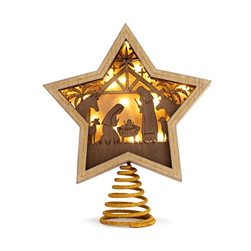 DEMDACO Golden Star Nativity LED 10 x 8.5 MDF Christmas Tree Topper
