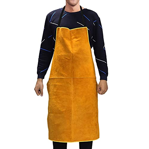 Leather Welding Apron For Men Work Apron 39.37”×25.59” Heat&Flame-Resistant Leather Apron Breathable Back Leather Aprons For Men Pure Cowhide Heavy Duty Apron Wear Resistance Mens Apron Unisex Apron