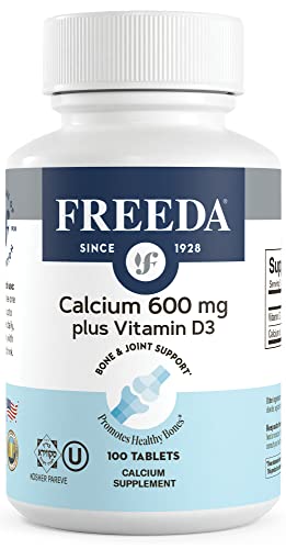 Freeda Calcium 600 mg Vitamin D3 400 IU Tablets - Bone Support Calcium Supplement plus Vitamin D for Absorption - Kosher, Gluten Free Easy To Swallow Coated Calcium D3 Tablets for Women & Men (100 Ct)