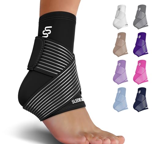 Sleeve Stars Ankle Brace for Women & Men, Achilles & Plantar Fasciitis Relief Compression Sleeve, Foot Brace with Ankle Support Strap, Heel Protector Wrap for Pain (Single/Black)