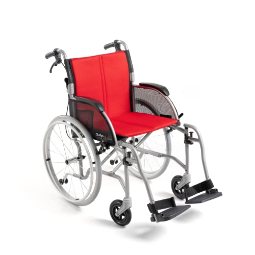 Feather Mobility - Red Lightweight Folding Wheelchair 13.5 lbs - with Swingaway Legrests, Anti-tippers, and Quick Release Wheels - 250 lb Capacity