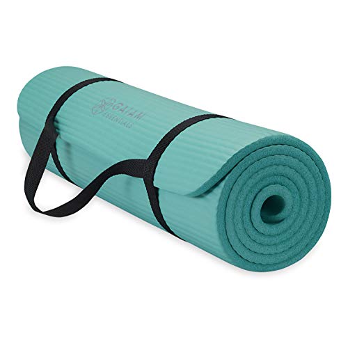 Gaiam Essentials Thick Yoga Mat Fitness & Exercise Mat with Easy-Cinch Yoga Mat Carrier Strap, 72