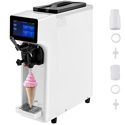 VEVOR Commercial Ice Cream Maker, 10-20L/H Yield, 1000W Countertop Soft Serve Machine with 4.5L Hopper 1.6L Cylinder Touch Screen Puffing Shortage Alarm, Frozen Yogurt Maker for Café Snack Bar, White