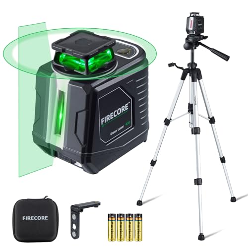 Firecore Laser Level with Tripod, 82Ft Green Self Leveling 360°Cross Line Laser Level for Picture Hanging Construction Indoor Project, Magnetic Rotating Stand, Batteries&Carry Pouch Included