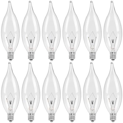 COLWATT 12-Pack E12 Incandescent Candle Light Bulbs 40W Warm White 2500K, 380 Lumen Dimmable Chandelier Light Bulbs for Ceiling Fan, Pendants or Outdoor, CA10 Clear Candelabra Base Bulbs