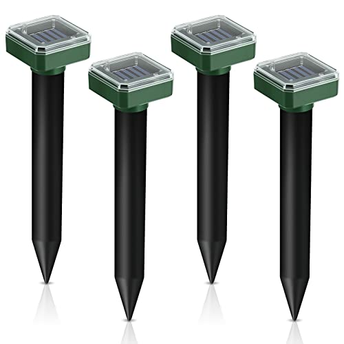 4 Pack Mole Repellent Solar Powered Solar Ultrasonic Mole Repeller Groundhog Repeller Outdoor Waterproof Keep Moles Out of Yard Lawn(Green)