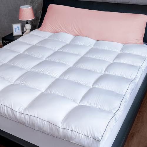 Marine Moon Mattress Topper Full Cooling Plush Pillow Top Mattress Pad Feather Bed Topper, Extra Thick Hotel Quality Down Alternative Pillow Topper Full for Back Pain, Soft Bed Toppers