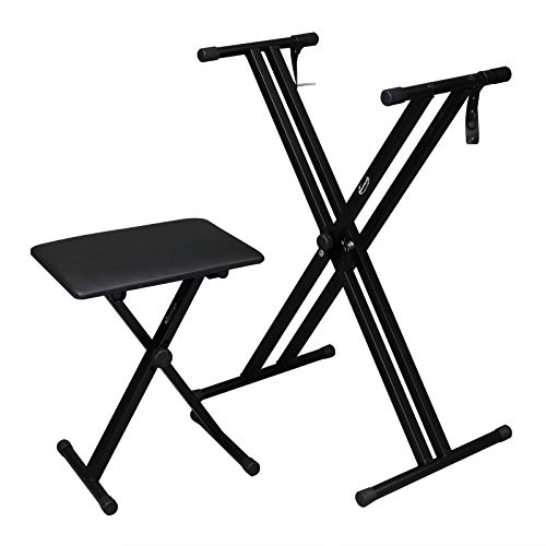 ShowMaven Heavy Duty Keyboard Stand and Bench, Adjustable Height and Portable (Double-X)