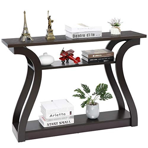 SUPER DEAL 3 Tier Wood Console Table for Entryway, Narrow Decorative Sofa Table Accent Hallway Table with Curved Frame for Living Room Front Door, 47 in Espresso