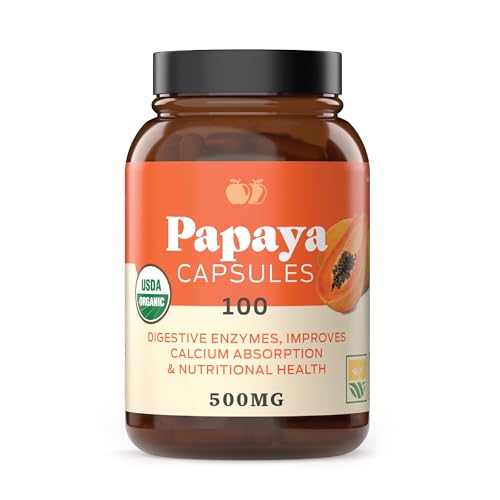 Complete Natural Products Organic Papaya Enzymes & Papain Enzyme Capsules - 500mg 100 Pills, Organic Papaya Powder Digestive Super Fruit Capsules