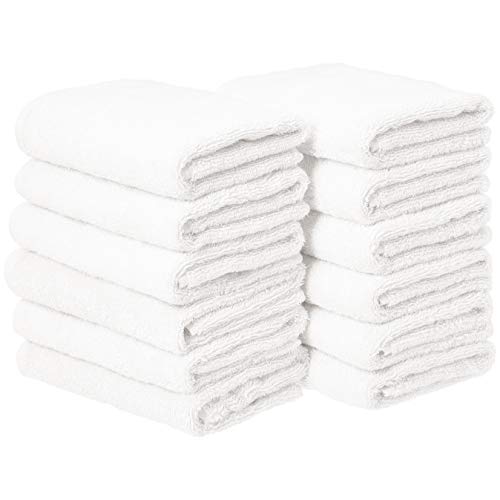 Amazon Basics Cotton Hand Towel, 12-Pack, White, 26