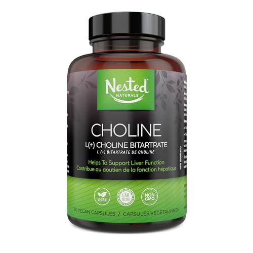 Nested Naturals Choline Bitartrate 500mg | High Potency Choline Supplements | Supports Cognitive Performance & Liver Function | 100% Vegan & Non-GMO Choline | 90 Vegan Capsules