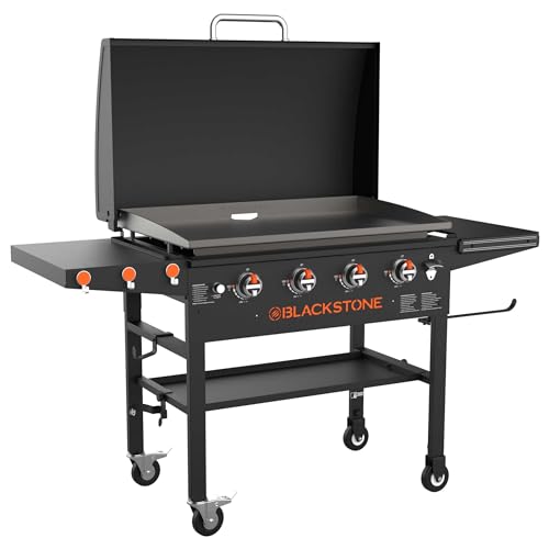 Blackstone 36” Griddle with Hood & Four Burners - Stainless Steel Gas Griddle with Hood, Wheels, Two Side Shelf & Magnetic Hooks – Heavy Duty Outdoor Griddle Station for Backyard, Patio - 1899