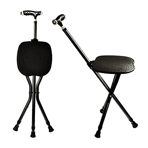 Yayayo Hold 440 lbs Folding Canes with Seat Walking Stick Height Adjustment Cane Seat Capacity Frosted Handle with Magnetic Therapy Stone Massage Crutches Stool