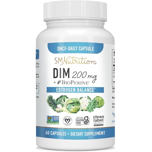 DIM Supplement 200 mg | Estrogen Balance for Women & Men | Hormone Balance, Hormonal Acne Supplements, Menopause Support, Antioxidant Support | Clean Label Project Certified, Vegan, Soy Free | 60 Ct