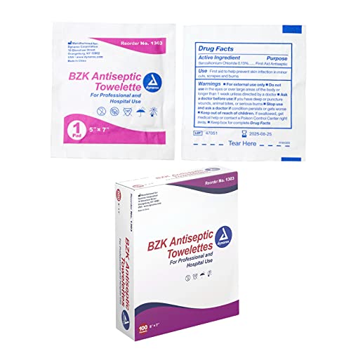 Dynarex BZK Antiseptic Towelettes, Moist Sanitizing Towelettes Designed to Help Clean Minor Wounds, 5