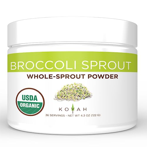 KOYAH - Organic USA Broccoli Sprout Powder (1 Scoop = 1/4 Cup Sprouts): 36 Servings, Freeze-Dried, Tested for Active Myrosinase and Glucoraphanin (Sulforaphane Glucosinolate), Great in Smoothies