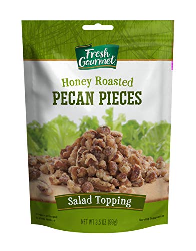 Fresh Gourmet Pecan Pieces | Honey Roasted Flavor | 3.5 Ounce | Crunchy Snack and Salad Topper