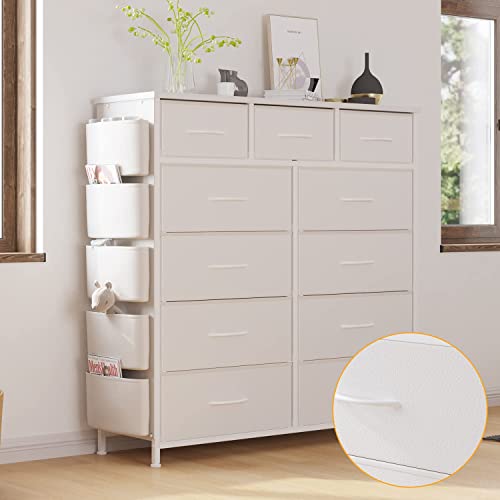 LIVEHOM Dresser for Bedroom with 11 Drawer, Dressers & Chests of Drawers with Side Pockets, Hooks, Fabric Storage Drawer, Steel Frame, Wood Top, Organizer Unit and Pull Handle for Closet.