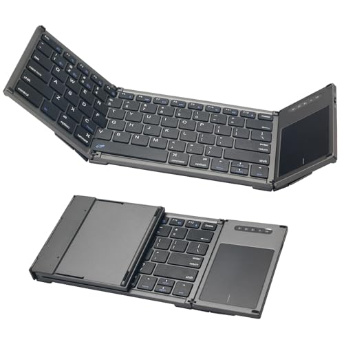 ZZR SEVEN Bluetooth Keyboard, Foldable Keyboard with Touchpad, Wireless Keyboard, Travel Keyboard, Portable Keyboard Compatible with Windows iOS Android Ipad/Tablet and Phone, B066T