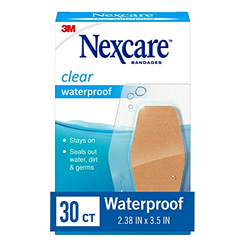 Nexcare Waterproof Clear Bandages For Knee And Elbow, Stays On Skin In The Bath, Shower Or Pool, 2.38 x 3.5 in, 30 Count