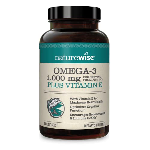 NatureWise High-Potency 1000mg Omega 3 with 600mg EPA, 400mg DHA, & Vitamin E - Supplement for Heart, Brain & Immune Support for Men & Women, 180ct - 90 Day Supply