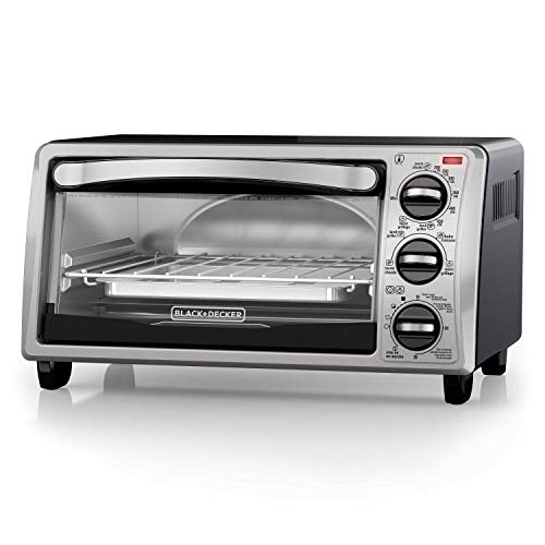 BLACK+DECKER 4-Slice Toaster Oven, TO1313SBD, Even Toast, 4 Cooking Functions Bake, Broil, Toast and Keep Warm, Removable Crumb Tray, Timer