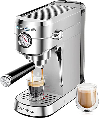 CASABREWS Espresso Machine 20 Bar, Professional Espresso Maker with Milk Frother Steam Wand, Compact Coffee Machine with 34oz Removable Water Tank for Cappuccino, Latte, Gift for Dad or Mom