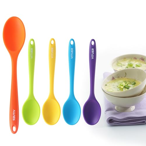 5PCS Silicone Serving Spoons Set, Vituer Heat Resistant Kitchen Spoons for Cooking, Mixing, Stirring and Serving, Dishwasher Safe (5 Pack, Multicolor)