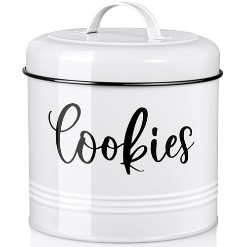 DAYYET Farmhouse Cookie Jar for Kitchen Counter, 1 Gallon Vintage Cookie Jar with Airtight Lid, Large Food Storage Container for Candy, Cookies, Dessert, Rustic Kitchen Decor and Accessories