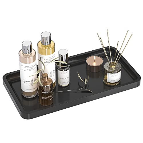 Bathroom Vanity Tray for Countertop - Bamboo Organizer Tray for Dresser Tops, Toilet, Perfume Small Decorative Tray Wood Tray for Home Decoration 11.81” L x 6.1” W x 0.79” H (Black)