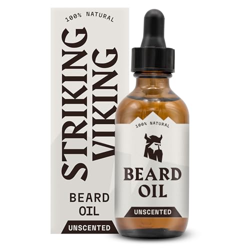 Striking Viking Beard Oil Conditioner Unscented for Man (Large 2 oz.) All Naturally Derived Formula with Argan and Jojoba Oils - Softens, Smooths, and Strengthens Beard Growth