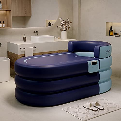 Foldable Portable Inflatable Bathtub with Rechargeable Wireless Inflation Pump, Comfortable Shower Stall Soaking Bath Tub for Adult, Separate Family Bathroom SPA Tub with Novel Design(Knight Blue)