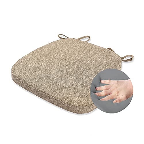 KGPLOME Memory Foam Non Slip Kitchen Chair Pad and Dining Seat Cushion with Ties Machine Washable Cover [16.5 x 16.2 Inches] - Dark Beige