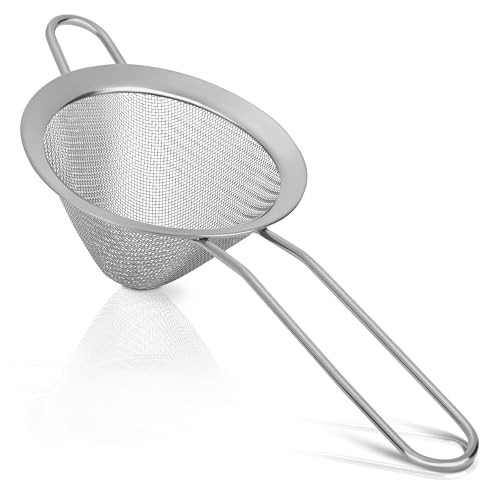 Rainspire Stainless Steel Small Strainer Fine Mesh Strainer, Mini Cocktail Strainer For Cocktails Tea Herbs Coffee & Drinks, Tea Strainer with Handle, Rust Proof, Silver