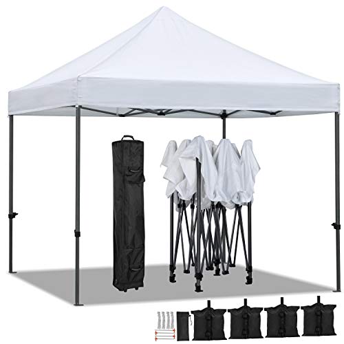 Yaheetech Canopy Tent, Commercial Instant Heavy Duty Canopy, 500D Waterproof Adjustable Canopy with Wheeled Carry Bag, 4 Sandbags and 4 Stakes (10x10, White)
