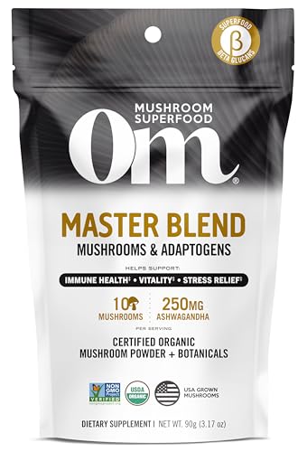 Om Mushroom Superfood Master Blend 10 Mushrooms Complex& Adaptogens, 3.17 oz (Packaging and Serving Size May Vary)