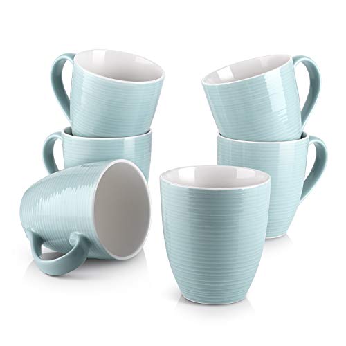 DOWAN Coffee Mugs, 17 Oz Coffee Mug Set of 6, Christmas Gifts for Women and Men, Corrugated Tea Mugs (Turquoise)